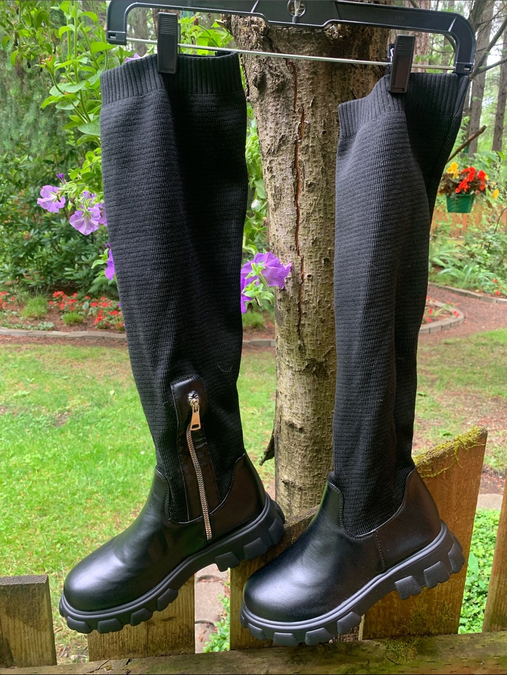 Black Platform Over The Knee-High Chunky Sole Boots NWOT